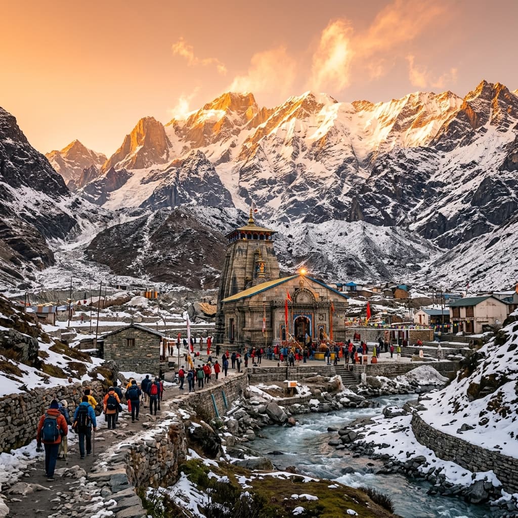 Majestic Kedarnath Temple in the snow-capped Himalayas